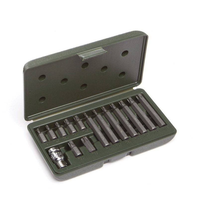 Набор вставок TORX 3/8" (Т20,Т25,Т30,Т40,Т45,Т50,Т55) длина 30 мм и 75 мм, 15 предметов