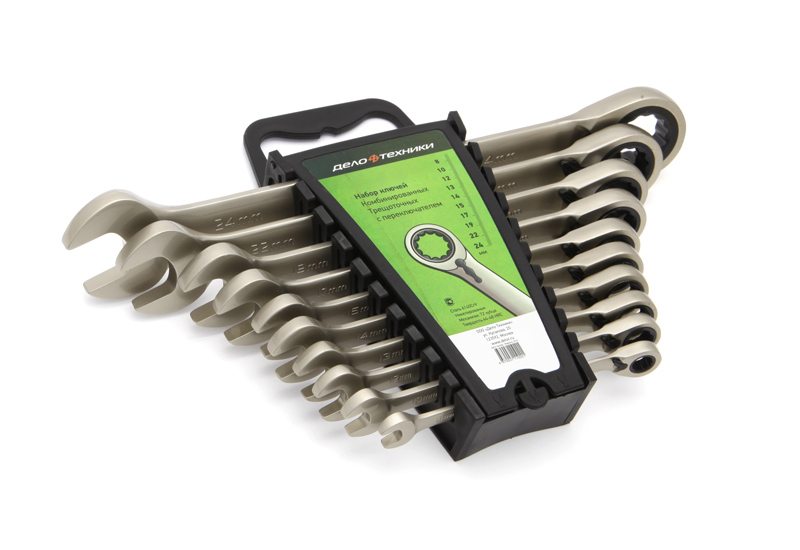 Набор ключей комбинированных трещоточных с переключателем 10 шт., холдер