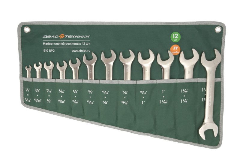 Набор ключей рожковых дюймовых, 12 шт., планшет тетрон.