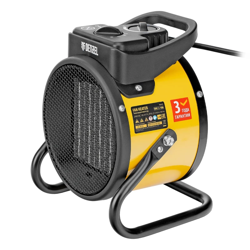 Тепловая пушка, керамический нагреватель (тепловентилятор) DHC 2-100, 230 В, 0.025/1/2 кВт Denzel
