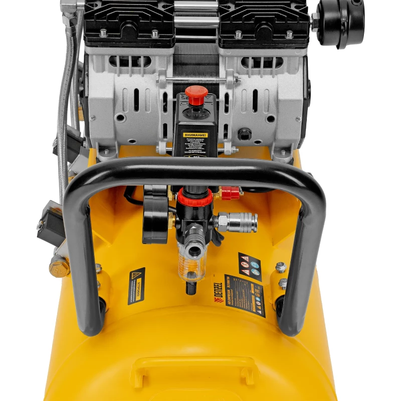 Компрессор безмасляный, малошумный  DLS 2250/100, 2250 Вт, 3x750, 100 л, 410 л/мин блок управления/ Denzel