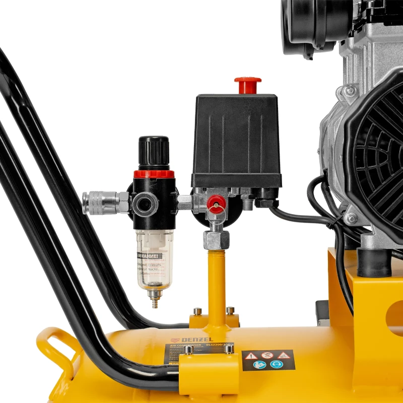 Компрессор безмасляный, малошумный DLS 3300/100, 3300 Вт,3x1100, 100 л, 570 л/мин ,блок управления Denzel