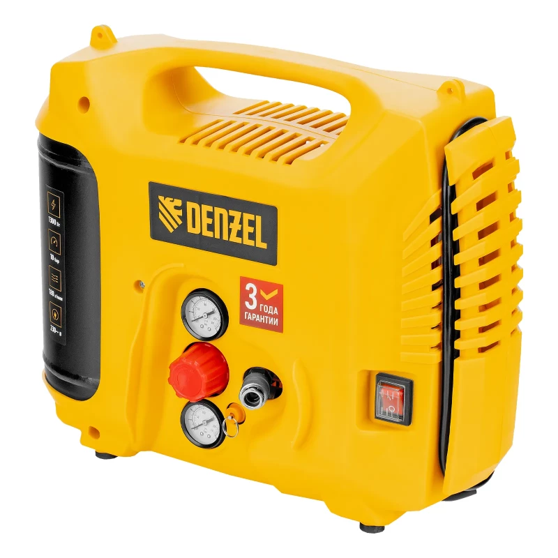 Компрессор воздушный DL1300, 10 бар, 1,3 кВт 180 л/мин 5 л, с набором аксессуаров Denzel