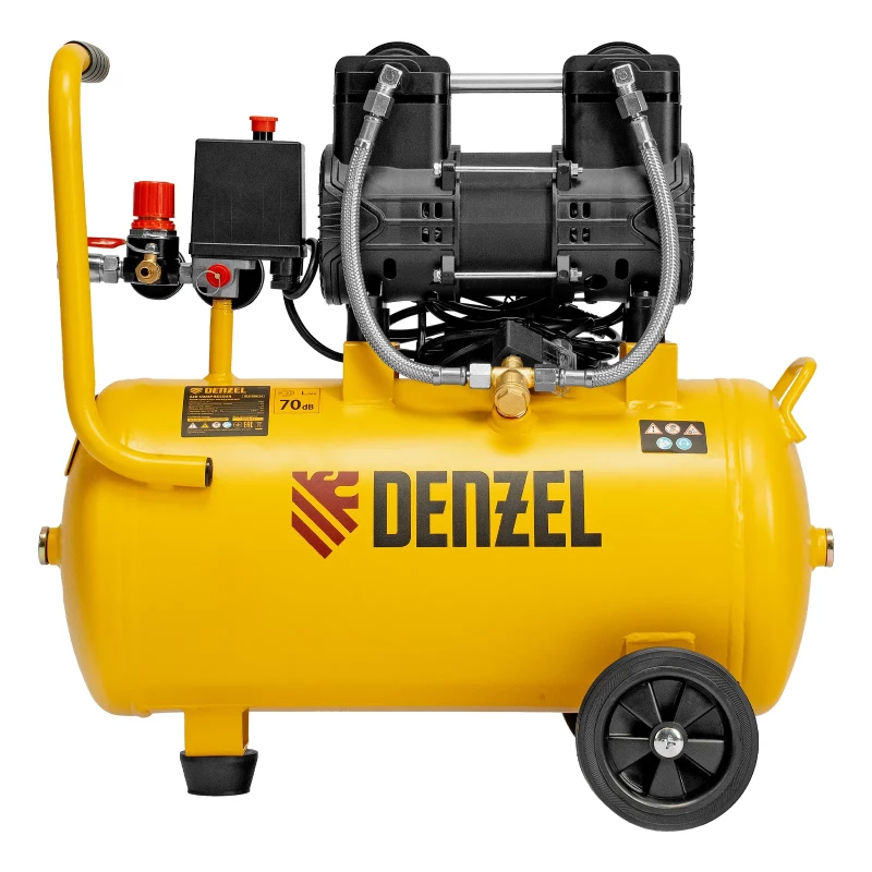 Компрессор безмасл. малошумный DLP-950/24, 950Вт,24 л, 2850 об/мин, 170 л/мин Denzel